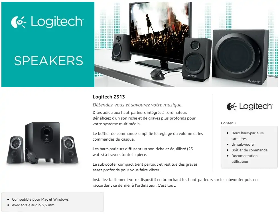 Haut-parleurs 2.1 Logitech System Z313 - noir